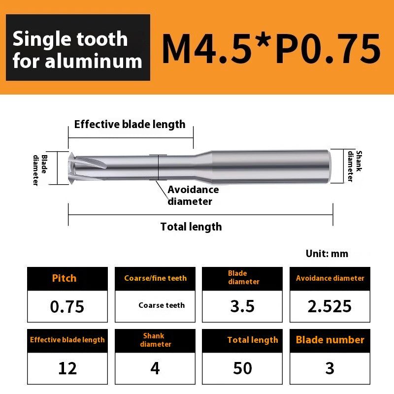 2135-65° aluminum with colorful thread milling cutter lengthened single tooth three-tooth full thread machining center tungsten carbide milling cutter M3M4M5 Shandong Denso Pricision Tools Co.,Ltd.